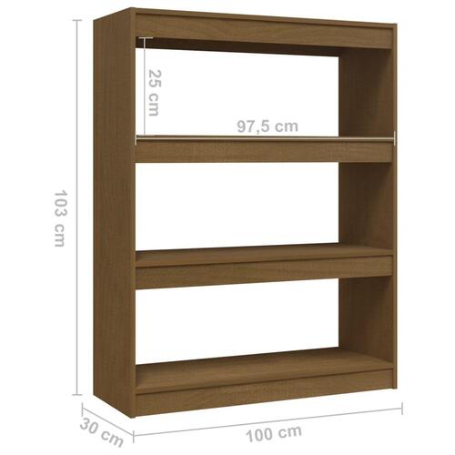 Bogskab/rumdeler 100x30x103 cm massivt fyrretræ honningbrun