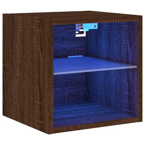 Væghængt tv-bord med LED-lys 30x28,5x30 cm brun egetræsfarve