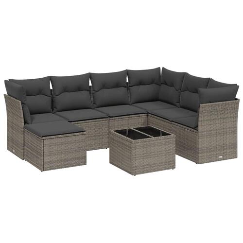 Sofasæt til haven 8 dele med hynder polyrattan grå