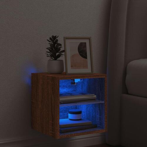 Væghængt tv-bord med LED-lys 30x28,5x30 cm brun egetræsfarve