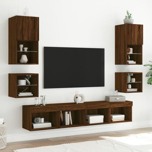 Væghængt tv-bord med LED-lys 30x28,5x30 cm brun egetræsfarve