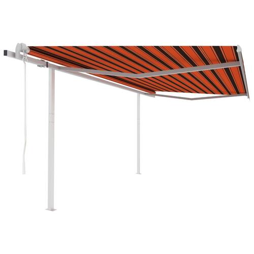 Foldemarkise med stolper 4x3,5 m automatisk orange og brun