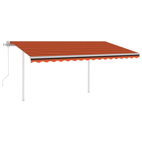 Foldemarkise med stolper 4x3,5 m automatisk orange og brun