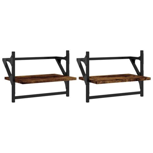 Væghylder med stænger 2 stk. 40x25x30 cm røget egetræsfarve