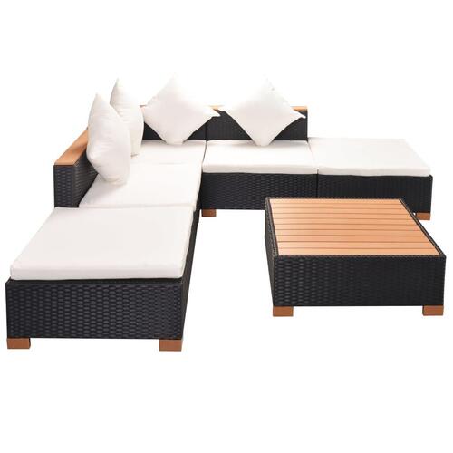 Haveloungesæt 6 dele med hynder polyrattan sort