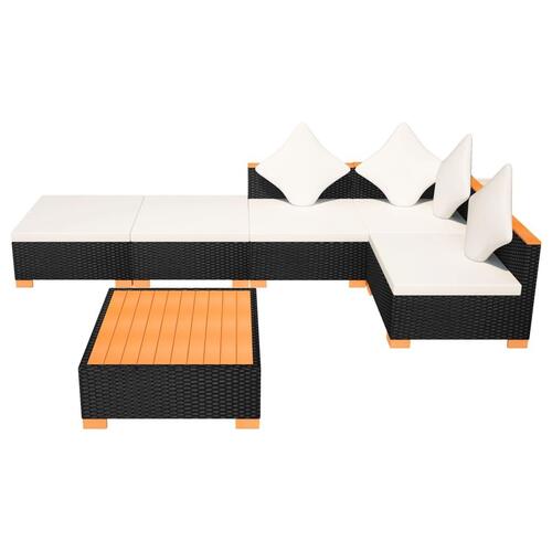 Haveloungesæt 6 dele med hynder polyrattan sort
