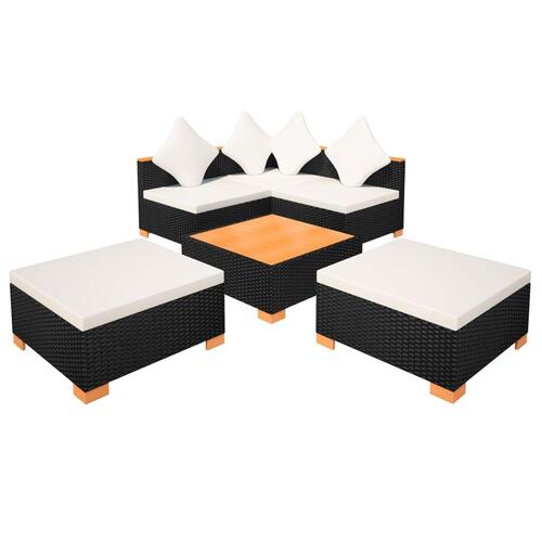 Haveloungesæt 6 dele med hynder polyrattan sort
