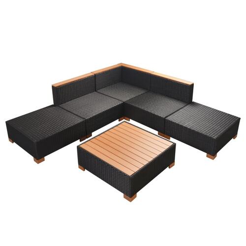 Haveloungesæt 6 dele med hynder polyrattan sort