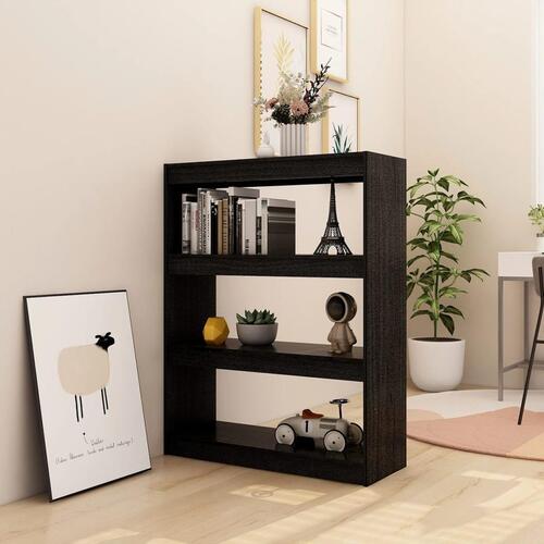 Bogskab/rumdeler 100x30x103 cm massivt fyrretræ sort