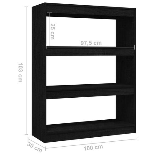 Bogskab/rumdeler 100x30x103 cm massivt fyrretræ sort