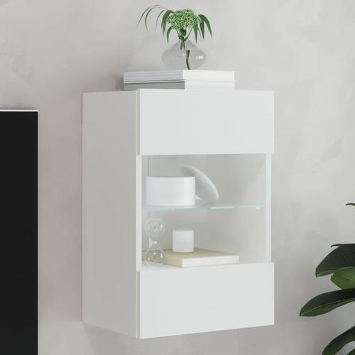 Væghængt tv-bord med LED-lys 40x30x60,5 cm hvid