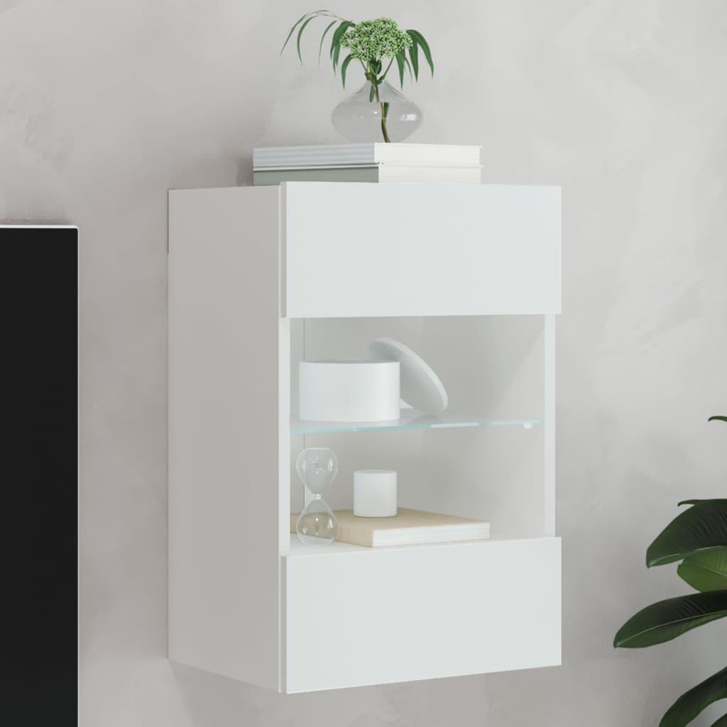 Væghængt tv-bord med LED-lys 40x30x60,5 cm hvid