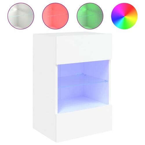 Væghængt tv-bord med LED-lys 40x30x60,5 cm hvid