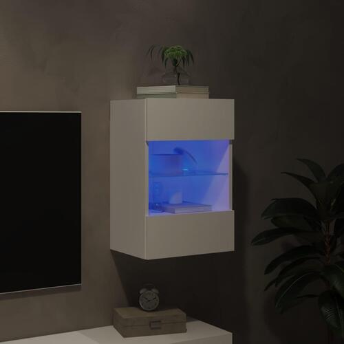 Væghængt tv-bord med LED-lys 40x30x60,5 cm hvid