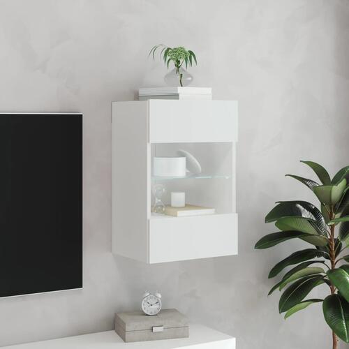 Væghængt tv-bord med LED-lys 40x30x60,5 cm hvid