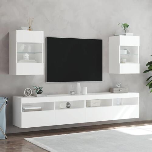 Væghængt tv-bord med LED-lys 40x30x60,5 cm hvid