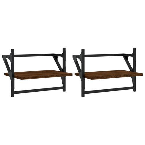Væghylder med stænger 2 stk. 40x25x30 cm brun egetræsfarve