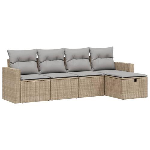 Havesofasæt 5 dele med hynder polyrattan beige