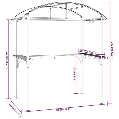 Grillpavillon med sidehylder 220x115x230 cm stål antracitgrå