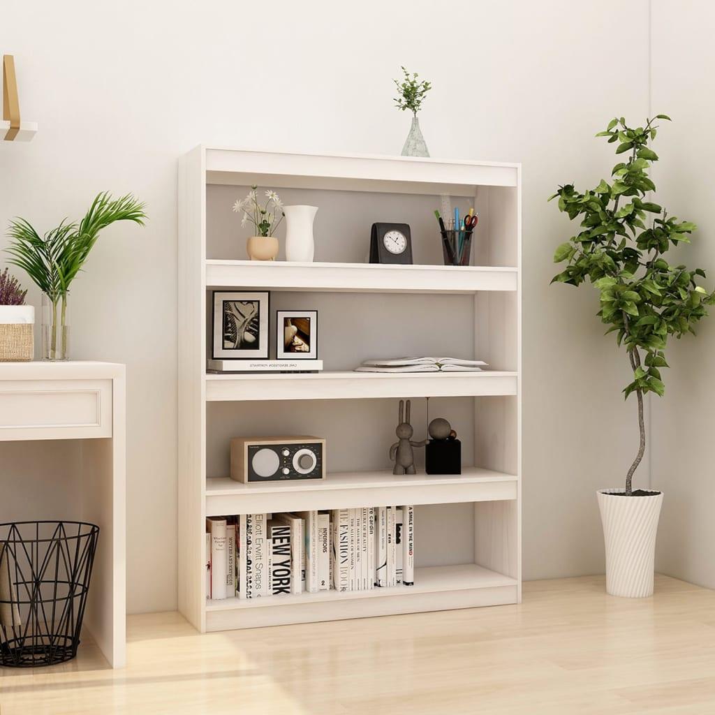 Bogskab/rumdeler 100x30x135,5 cm massivt fyrretræ hvid