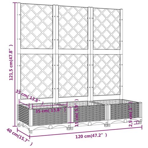 Plantekasse med espalier 120x40x121,5 cm PP hvid