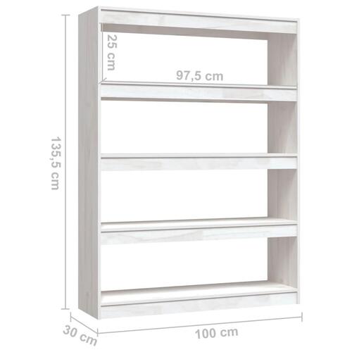 Bogskab/rumdeler 100x30x135,5 cm massivt fyrretræ hvid