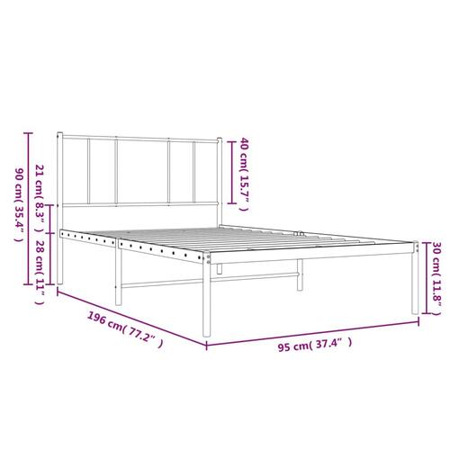 Sengeramme med sengegavl 90x190 cm metal sort