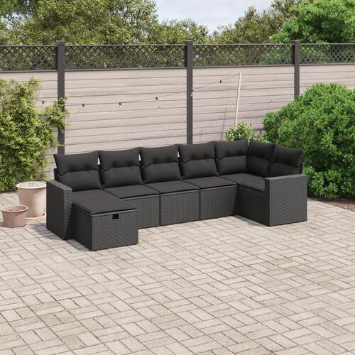 Sofasæt til haven 7 dele med hynder polyrattan sort
