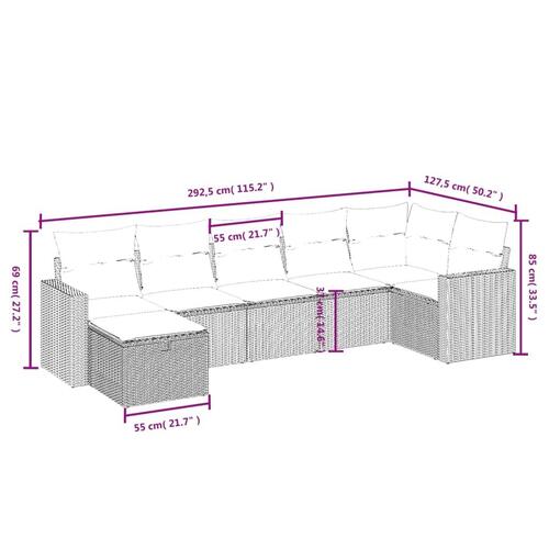 Sofasæt til haven 7 dele med hynder polyrattan sort