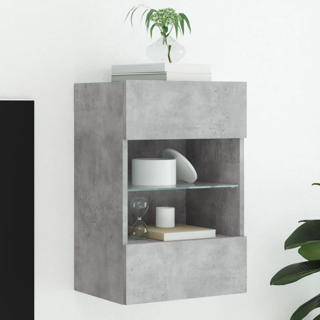 Væghængt tv-bord med LED-lys 40x30x60,5 cm betongrå