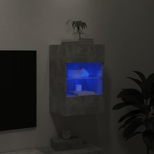 Væghængt tv-bord med LED-lys 40x30x60,5 cm betongrå