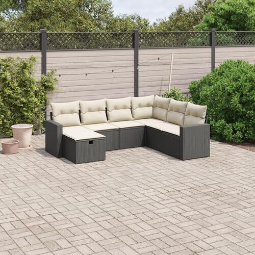 Sofasæt til haven 7 dele med hynder polyrattan sort