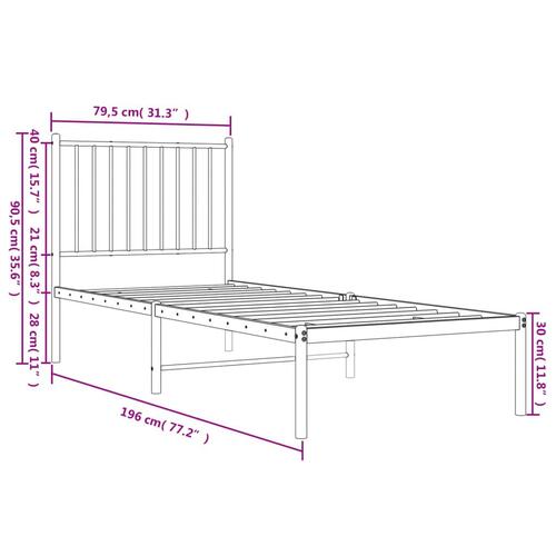 Sengeramme uden madras med hovedgærde 75x190 cm hvid