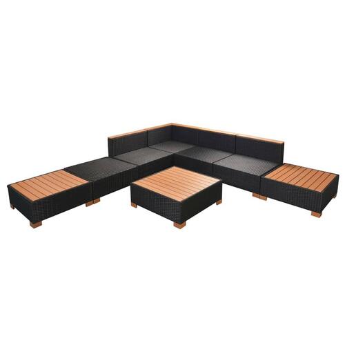 Haveloungesæt 8 dele med hynder polyrattan sort