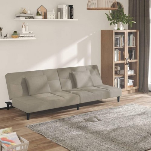 2-personers sovesofa med 2 puder fløjl lysegrå