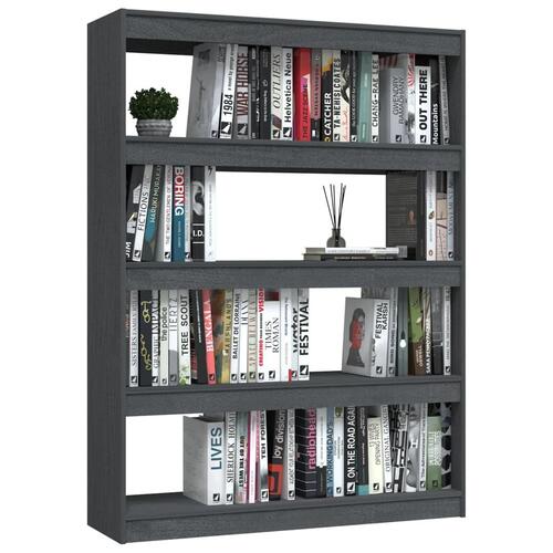Bogskab/rumdeler 100x30x135,5 cm massivt fyrretræ grå