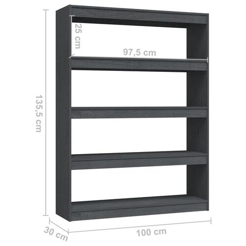 Bogskab/rumdeler 100x30x135,5 cm massivt fyrretræ grå