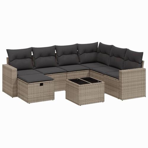 Sofasæt til haven 8 dele med hynder polyrattan grå