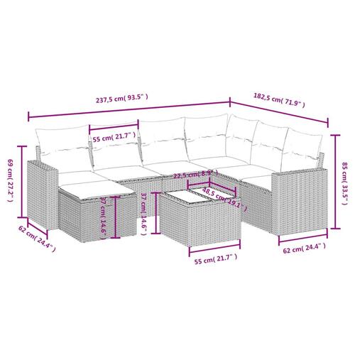 Sofasæt til haven 8 dele med hynder polyrattan grå