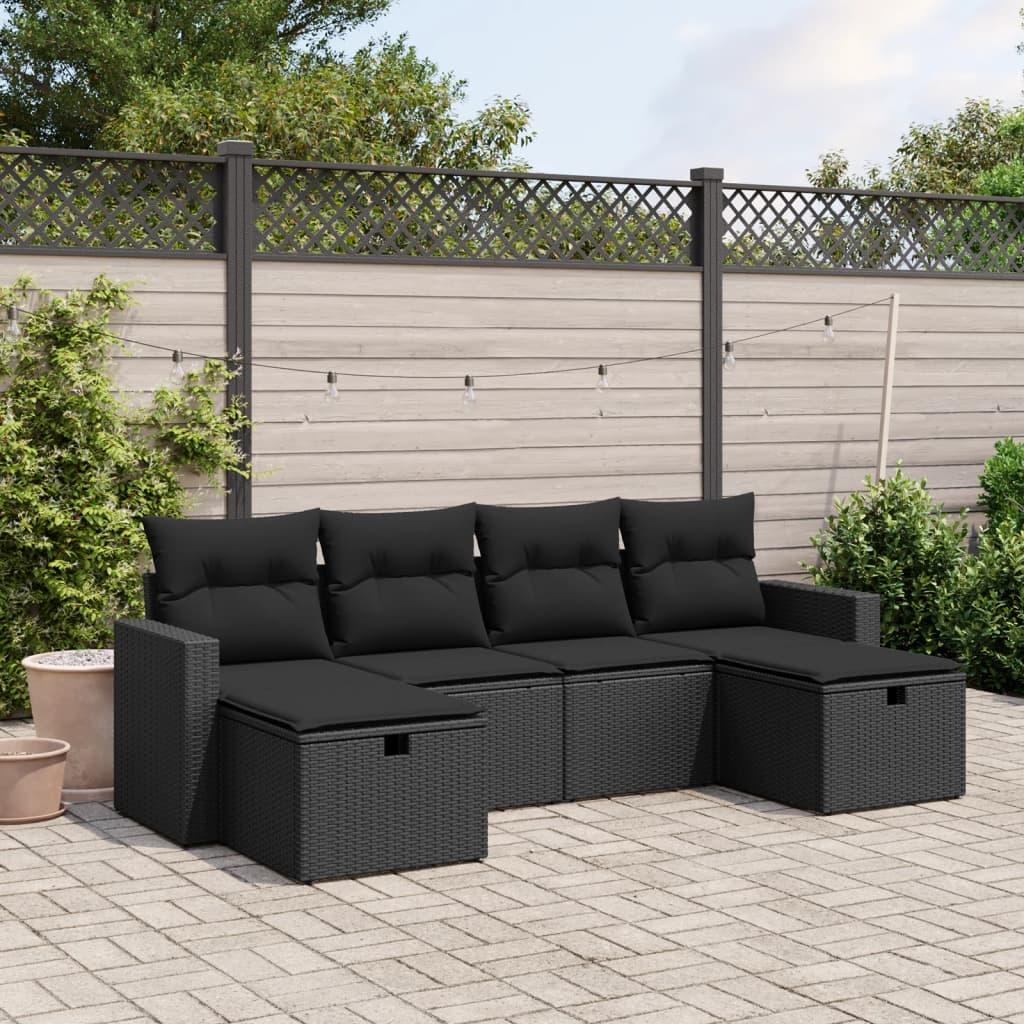 Sofasæt til haven 6 dele med hynder polyrattan sort