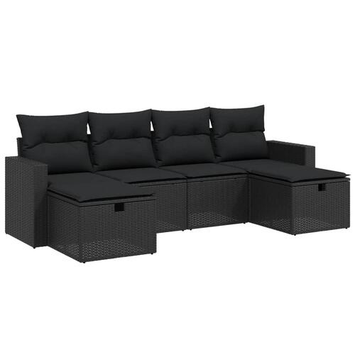Sofasæt til haven 6 dele med hynder polyrattan sort