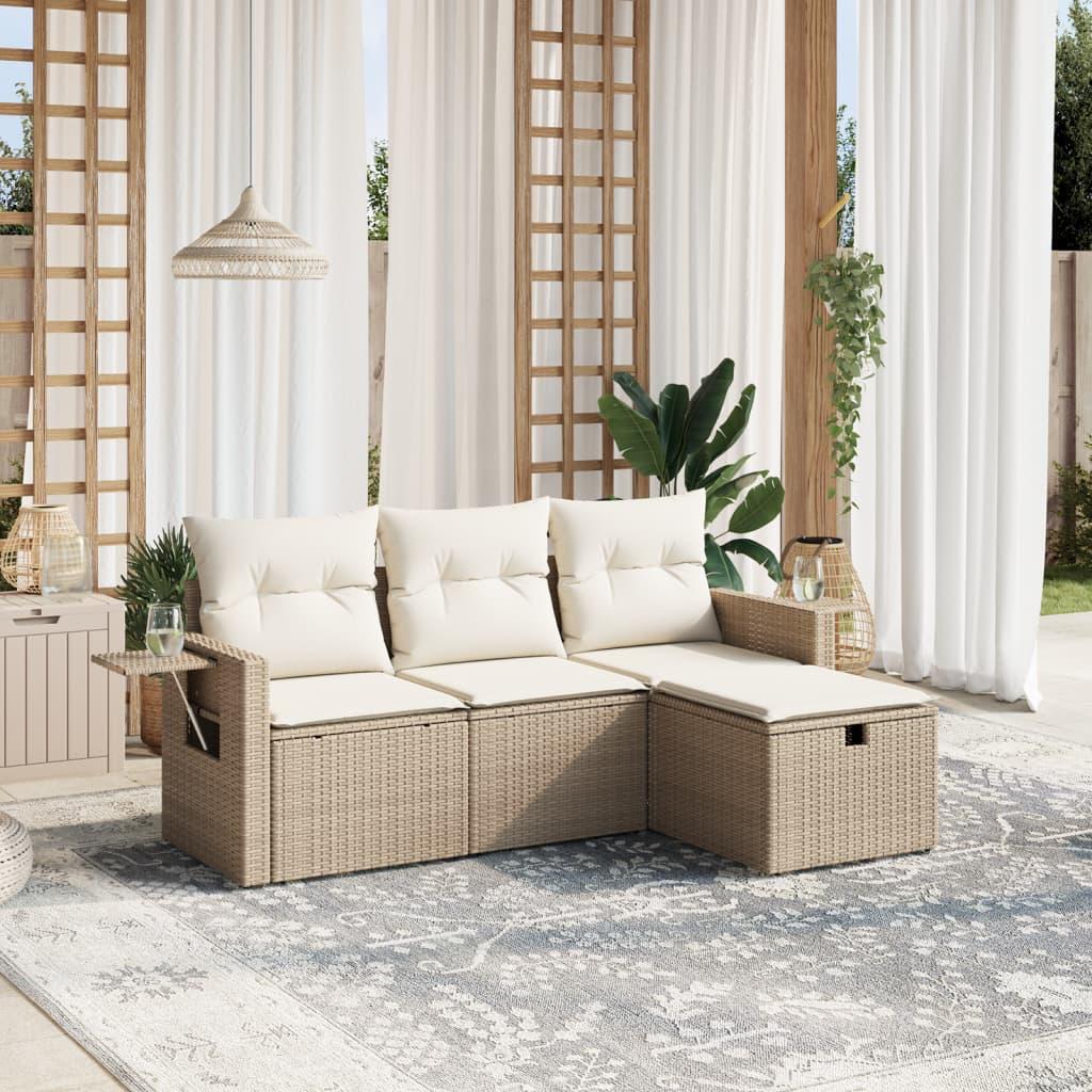 Sofasæt til haven 4 dele med hynder polyrattan beige