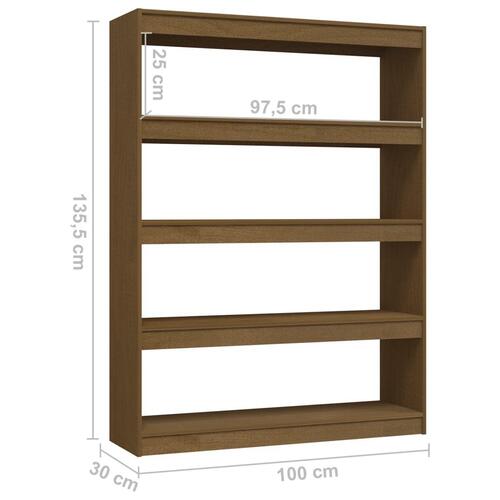 Bogskab/rumdeler 100x30x135,5 cm massivt fyrretræ honningbrun