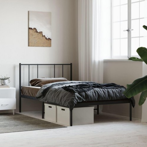 Sengeramme med sengegavl i metal - 100 x 190 cm, sort