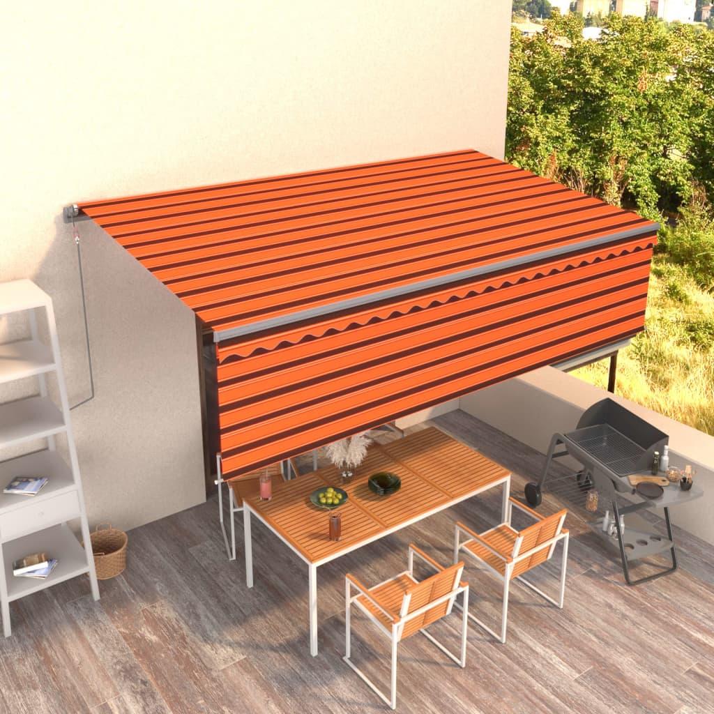 Markise m. gardin 5x3 m automatisk betjening orange og brun
