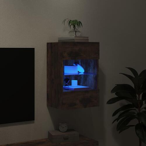 Væghængt tv-bord med LED-lys 40x30x60,5 cm røget egetræsfarve