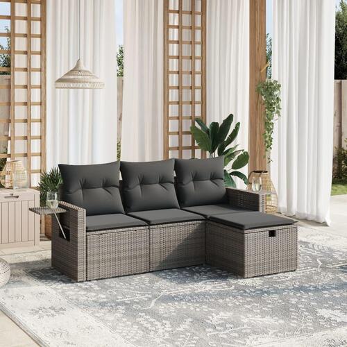 Sofasæt til haven 4 dele med hynder polyrattan grå