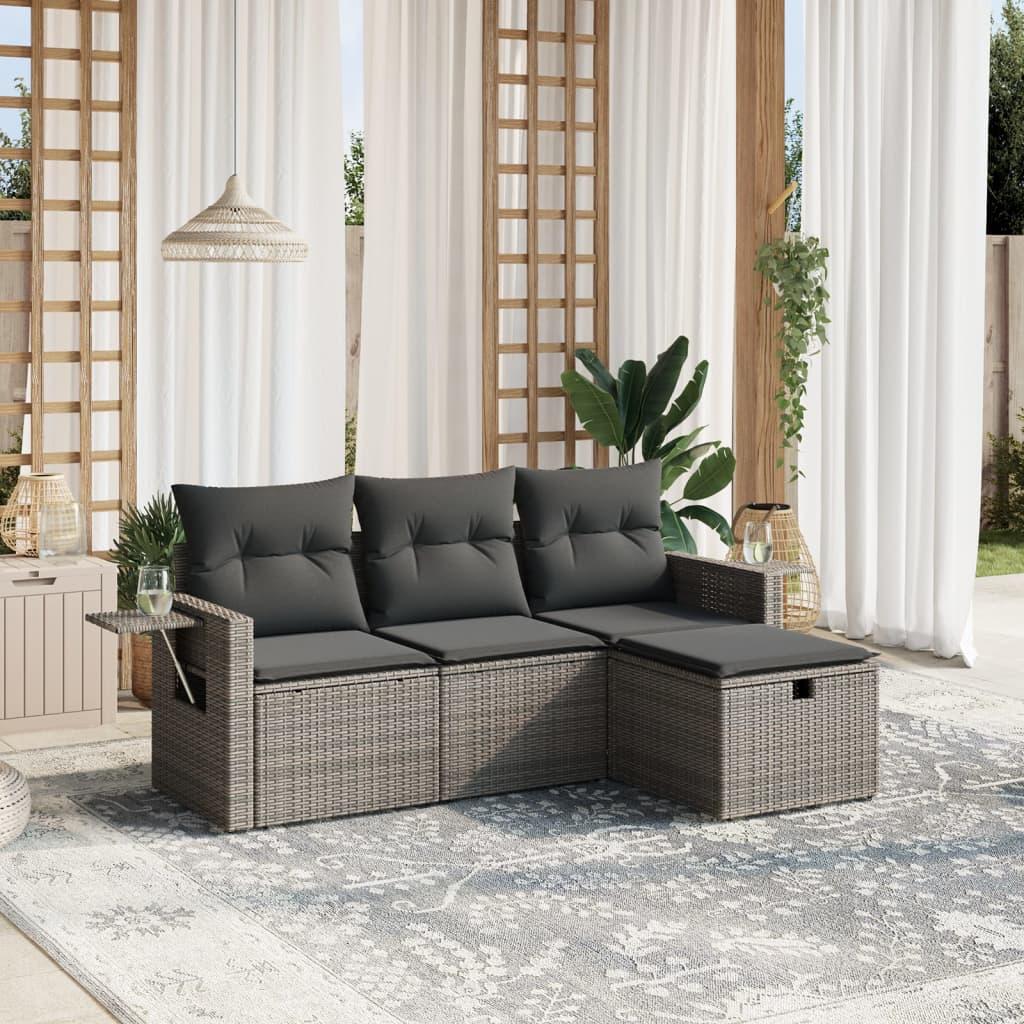Sofasæt til haven 4 dele med hynder polyrattan grå