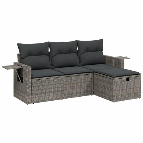 Sofasæt til haven 4 dele med hynder polyrattan grå