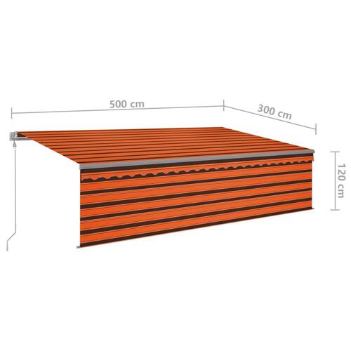 Markise m. gardin 5x3 m automatisk betjening orange og brun